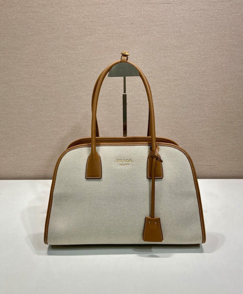 Prada Medium Linen Blend And Leather Tote Bag 1BG572